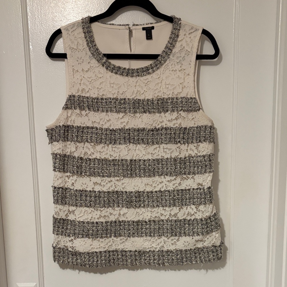 J. Crew Lace striped tank - Cream and Gray size xl